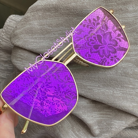 Quay Purple Mirrored Cats Eye Gold Sunglasses RARE - Picture 2 of 4